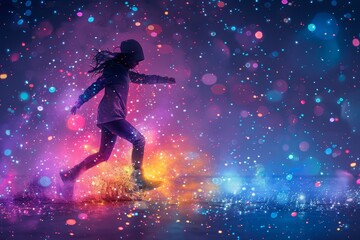 Silhouette of a Running Girl on Colorful Background