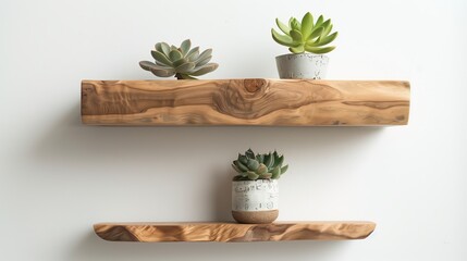 Minimalist Modern Decor: Green Succulents on Wooden Shelves
