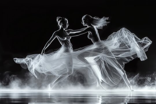 Two Dancers Performing in Monochrome