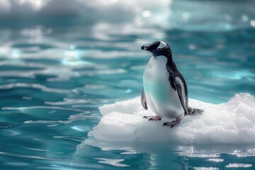 Fototapeta premium Penguin on a floe drifting through ocean