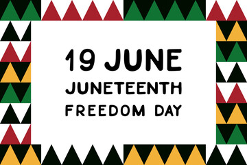 Flat Juneteenth banner template and placard with text Freedom Day. Vector flat elements in traditional African colors for social media. Isolated text on white background