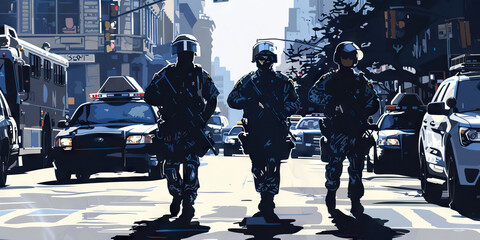 Urban Policing (Gray): Symbolizes the application of militarized tactics and equipment in urban policing contexts
