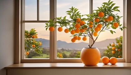 orange fruit branch planted in vase near window picture ultra hd wallpaper