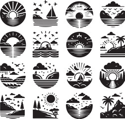 black and white icons set