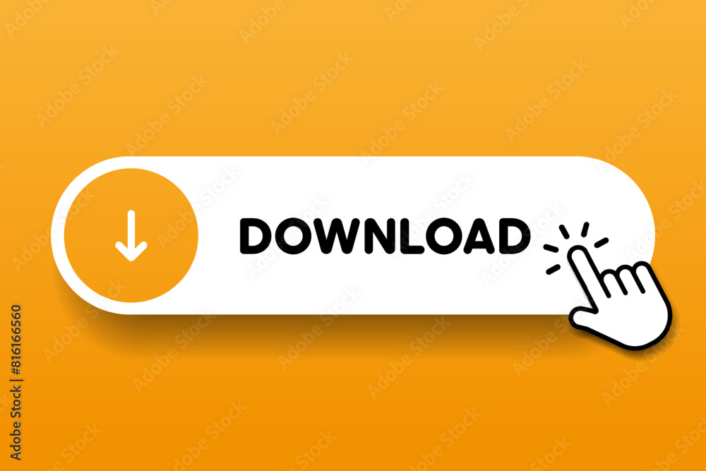 Poster 3D download button icon. Upload icon. Down arrow bottom side symbol. Click here button. Save cloud icon push button for UI UX, website, mobile application.