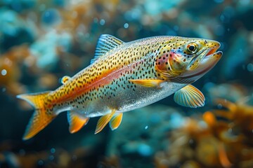 Naklejka premium Rainbow Trout in a mountain stream, representing pristine freshwater habitats. 