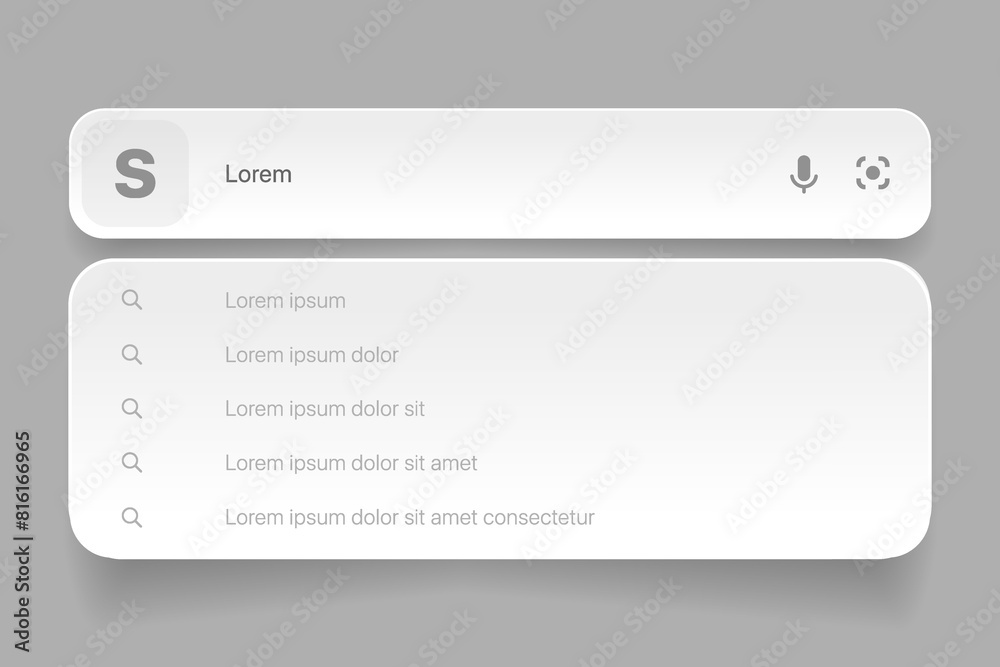 Fototapete Search Bar with suggestions for UI UX design and web site. Search Address and navigation bar icon. Collection of search form templates for websites. Search engine web browser window template.