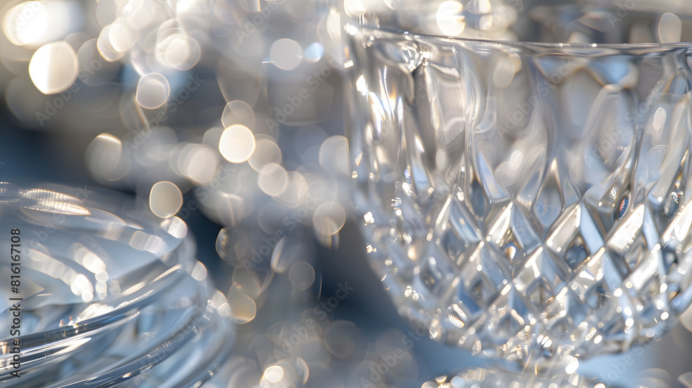 Poster crystal tableware closeup with blurred background : Generative AI