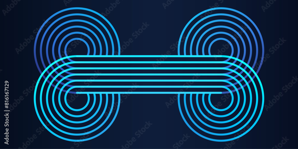 Aufkleber abstract circle line pattern spin blue green light isolated on dark background in the concept of mus