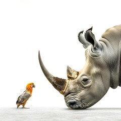 Fototapeta premium Close-up of a rhinoceros with a parrot.