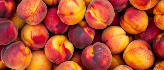 Collection of fresh and juicy ripe peaches.