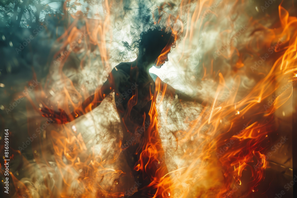 Poster abstract image of a krump dancer releasing energy, with their shadow exploding into intense, angular