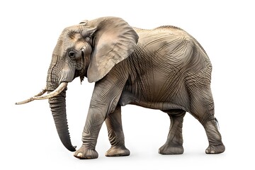 An elephant walking on a white surface