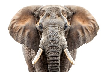 Obraz premium An elephant with tusks in front of a plain white background