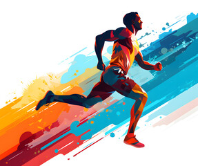 running man abstract geometric splash on white background