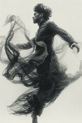 Fototapeta premium Artistic depiction of a modern dancer improvising, with overlapping figures capturing the spontaneity of their movements,