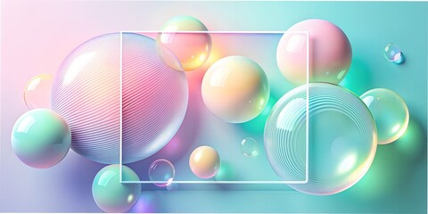 Wallpaper for the desktop, 3D geometric images, in pastel colors, with transparent bubbles, makto, style, frames, squares, wall, soft tones buble 