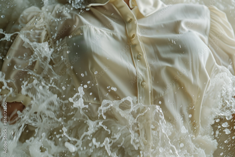 Poster Artistic view of a blouse transitioning into a waterfall, with the sleeves becoming part of the flowing water,
