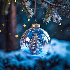 a beautiful Christmas glass ball hanging on a Christmas tree