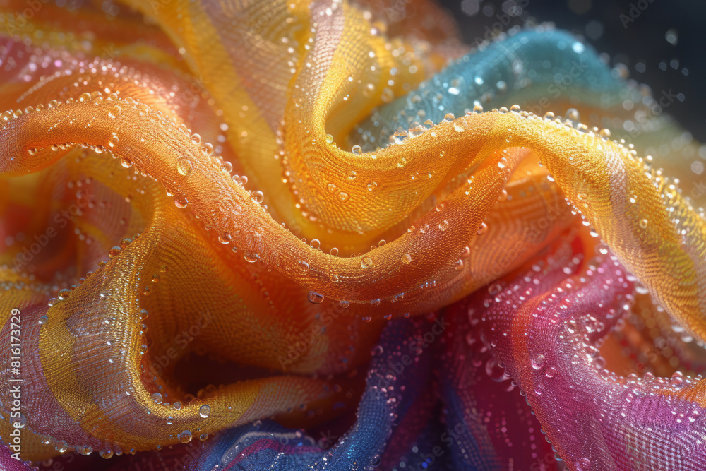 Poster Close-up of a sock with bubbles clustering around the fabric, highlighting the texture and playfulness,