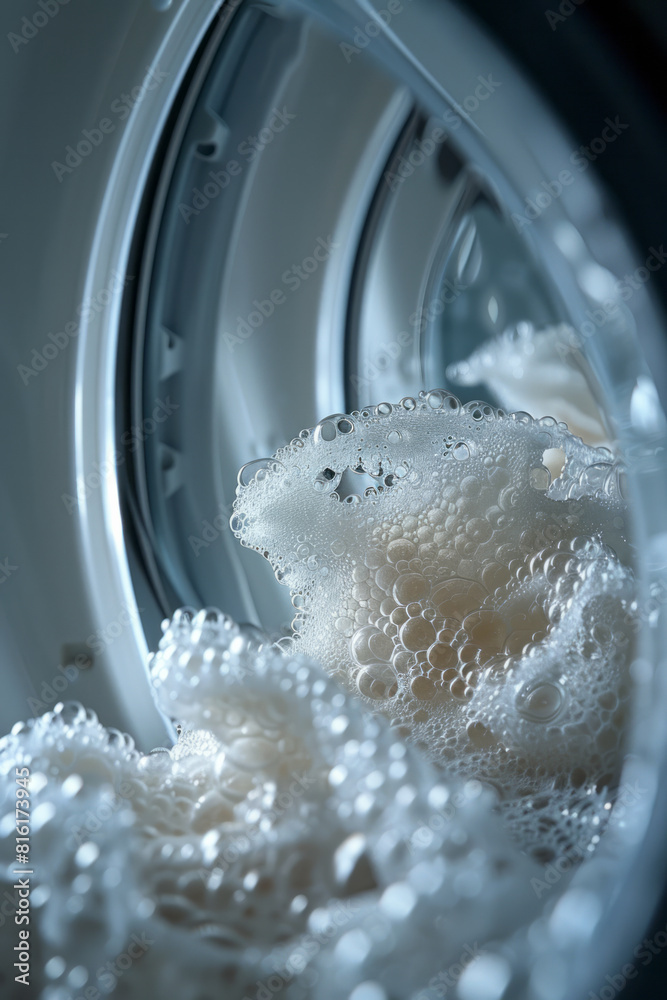 Poster Dynamic image of foam in a washing machine, with each bubble containing a detailed, fractal-like design,