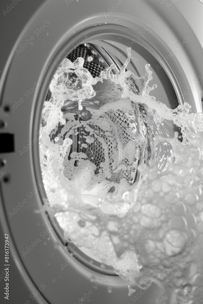 Poster Dynamic image of foam in a washing machine, with each bubble containing a detailed, fractal-like design,