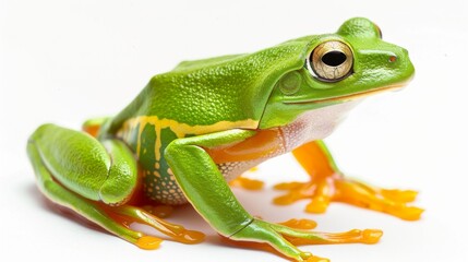 Obraz premium Capturing a frog's striking green hue and details with a softly blurred background emphasizing the subject