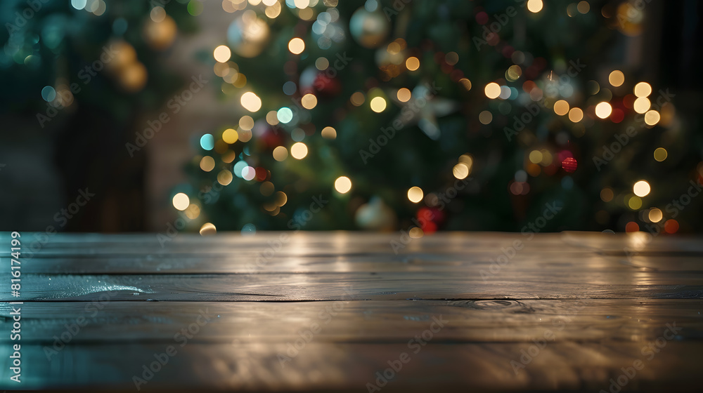Leinwandbilder empty table in front of christmas tree with decoration background : generative ai