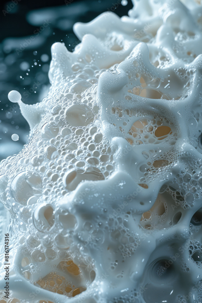 Poster abstract image of a cleaning commercial, with a focus on the beautiful, fractal-like foam created by