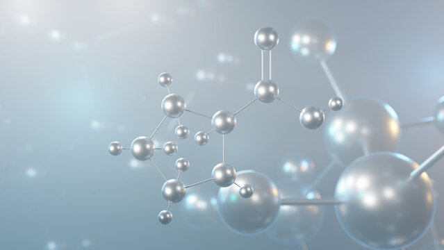 proline molecular structure, 3d model molecule, proteinogenic amino acid, structural chemical formula view from a microscope