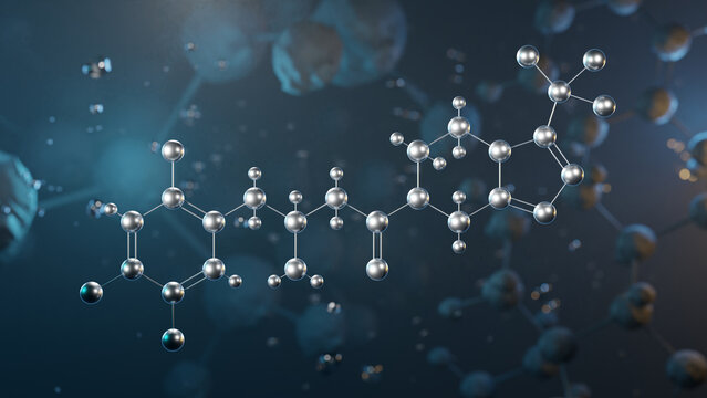 sitagliptin molecular structure, 3d model molecule, anti-diabetic medication, structural chemical formula view from a microscope