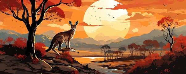 Kangaroo flat design top view bushland ecosystem theme animation Complementary Color Scheme