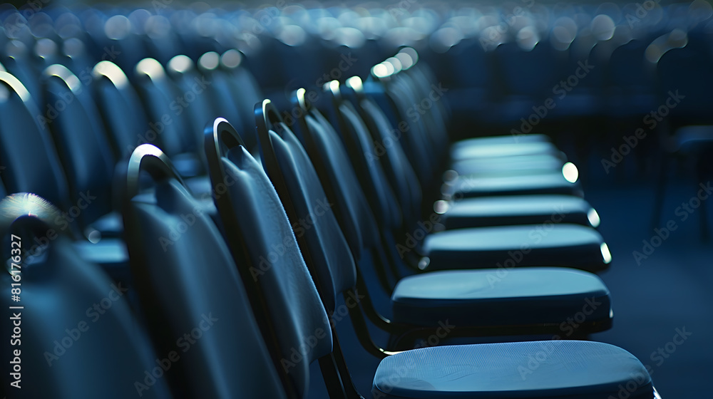 Aufkleber rows of empty chairs in large conference hall for corporate convention or lecture : generative ai
