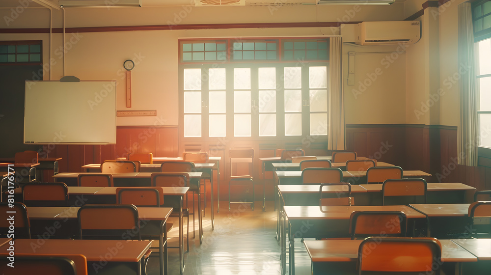 Aufkleber lecture room or school empty classroom with desks and chair iron wood for studying lessons in high s