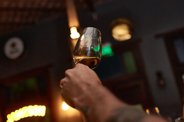 Close-Up of Whiskey Tasting Event Featuring a Variety of Fine Whiskeys in Glasses, Highlighting...