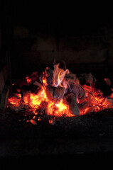 Close-Up of Glowing Charcoal Fire Embers Highlighting Intense Heat and Rich Red-Orange Hues