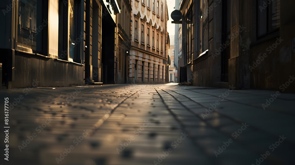 Poster empty street and detail of a building in a city : generative ai