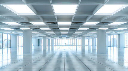 Interior of modern empty office buildingOpen ceiling design : Generative AI