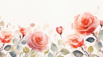 Fototapeta premium This image features a delicate display of watercolor roses with a gradient of colors from vibrant to pastel on a light, airy background