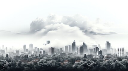 Landscape flat design top view urban skyline theme 3D render Black and white