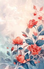 Background with vibrant roses in bloom set against. Beauty and delicacy of the flowers