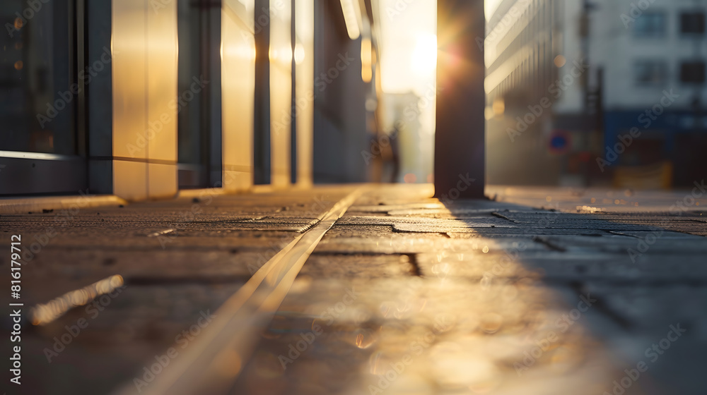 Poster empty street and detail of a building in a city : generative ai