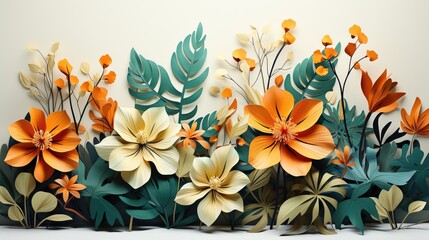 Fototapeta premium Line Art flat design side view botanical drawings theme 3D render Analogous Color Scheme