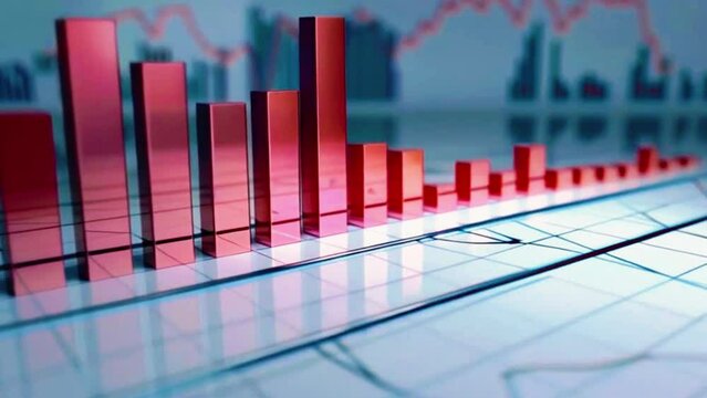A bar chart representing daily stock price movements for a specific company over the past week, each bar changing color on whether stock price went up or down, 4K High-Quality Animation Video