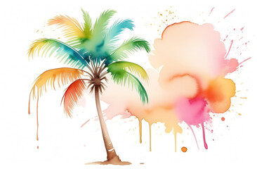 Colored beautiful palm tree. Palm tree in different colors of the rainbow on a white background.