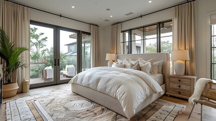 Cozy Bedroom with Elegant Bed and Contemporary Decor in a Luxurious Hotel Suite