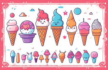 Sweet ice cream in colorful cups. Children's holiday with delicious ice cream, joy for children.