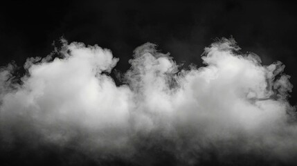 Fog or smoke set isolated on black background. White cloudiness, smoke, mist or smog background.