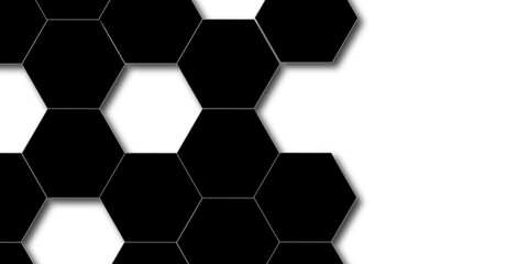 Abstract black and white with hexagon and hexagonal background. Luxury black pattern with hexagons. abstract 3d hexagonal background with shadow. 3D futuristic abstract honeycomb mosaic background.