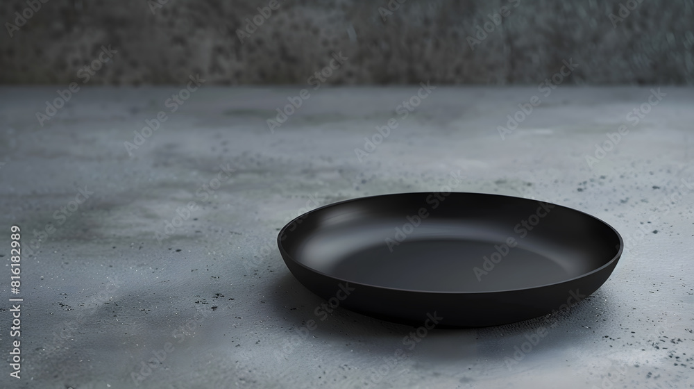 Poster Perspective view of empty black plate on cement background Empty space for your design : Generative AI